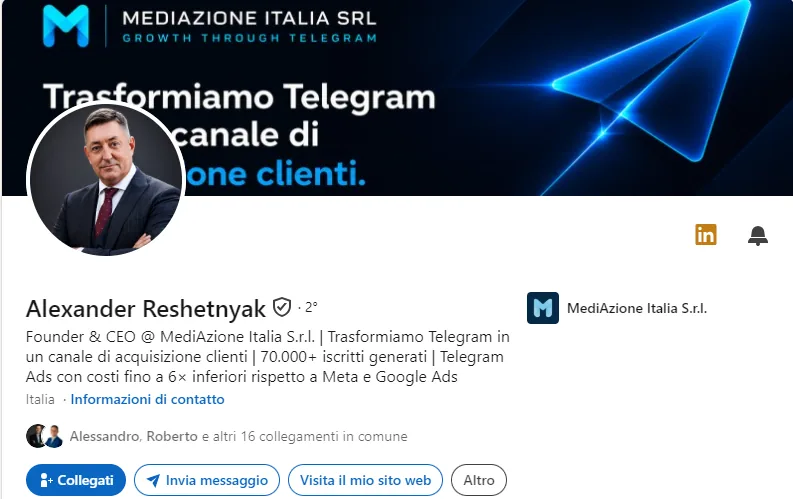 Profilo LinkedIn di Alexander Reshetnyak